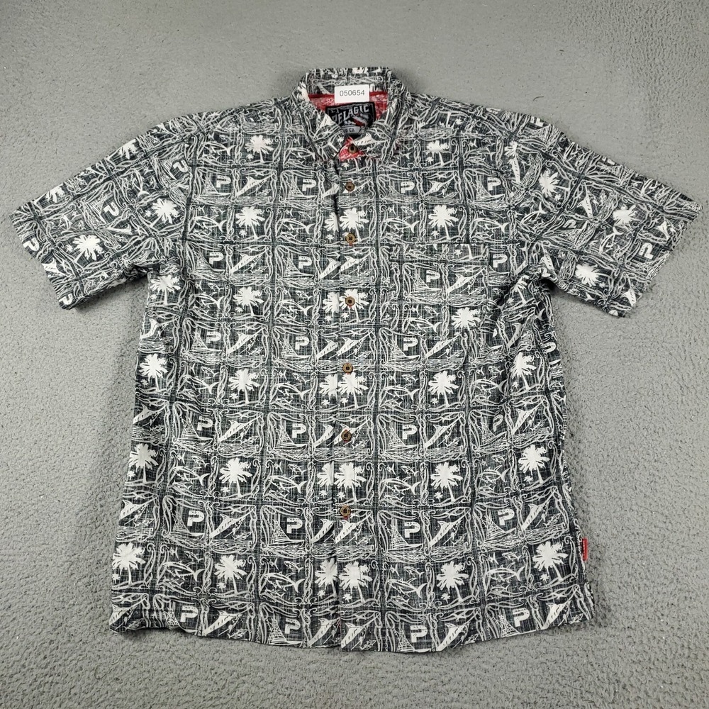 Pelagic Shirt Mens Large Black White Casual Button Up Short Sleeve